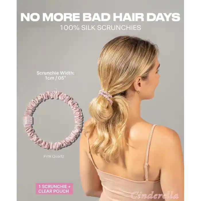 %100 Saf İpek Küçük Scrunchie Saç Tokası Siyah - Günlük Pratik Ekstra Elastik Lastikli Simit Toka