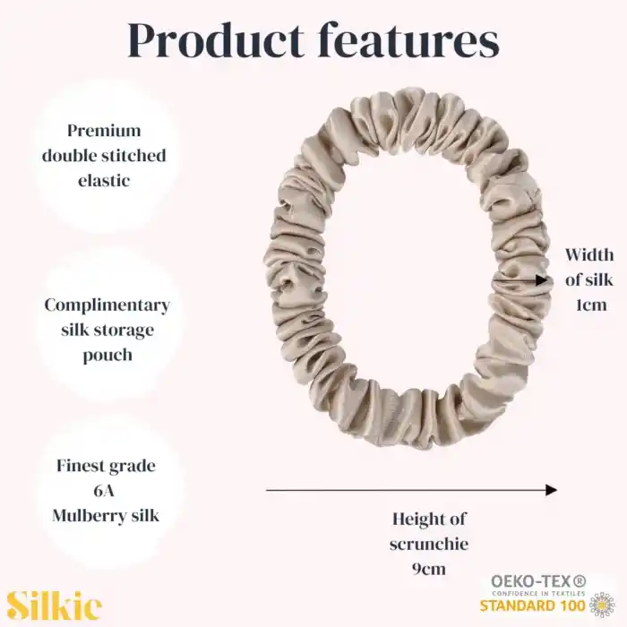 %100 Saf İpek Küçük Scrunchie Saç Tokası Renk1 - Günlük Pratik Ekstra Elastik Lastikli Simit Toka