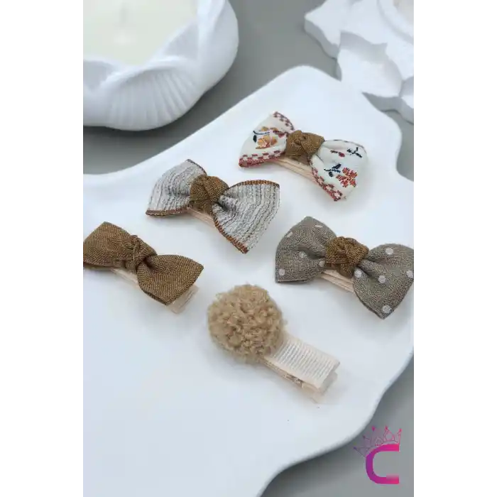 10lu Hediyelik Çanta Kutulu Bebek Toka Seti Kahve Ton - Yumuşak Kaplamalı Kız Çocuk Pens Saç Tokası