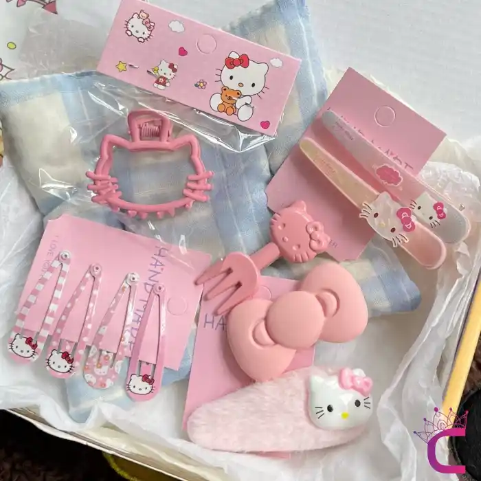10lu Hello Kitty Kız Çocuk Toka Seti - Hediyelik Yılbaşı Doğum Günü Peluş Çıtçıt Pens Saç Tokası