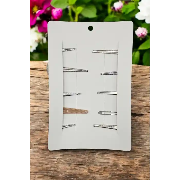 10lu Kalpli Ayıcıklı Çiçekli Kız Çocuk Pens Toka Seti Kahve Tonlu - Örgü Çıtçıtlı Klips Saç Tokası