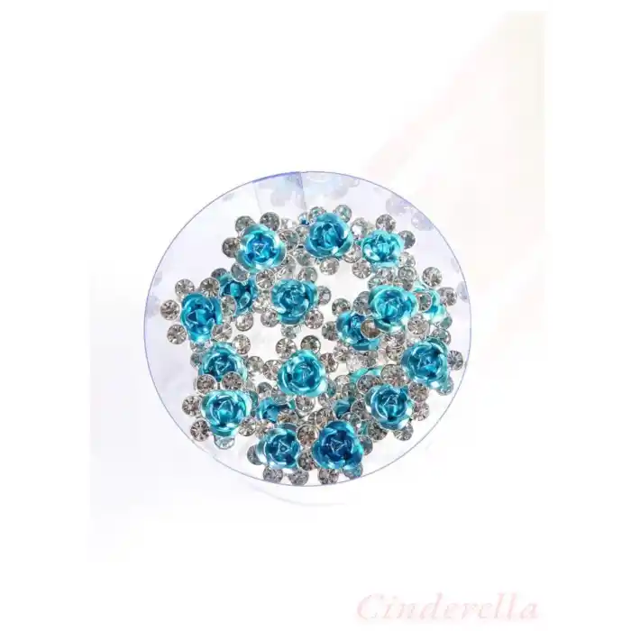 10lu Mini Kristal Taşlı Çiçek Tasarım Firkete Toka Açık Mavi - Doğum Günü Parti Saç Aksesuarı