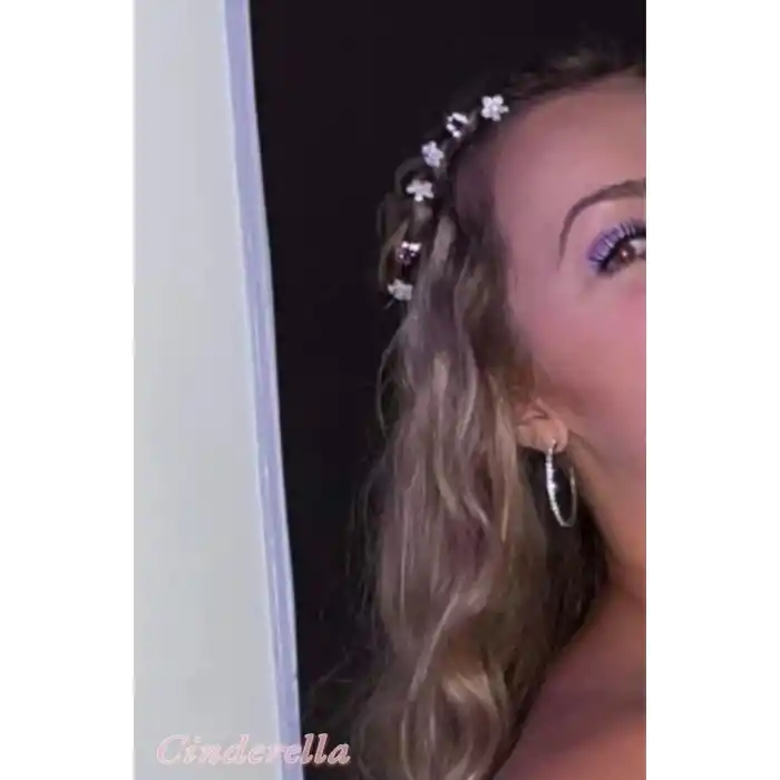 10lu Mini Kristal Taşlı Çiçek Tasarım Firkete Toka Gümüş - Düğün Nikah Saç Aksesuarı Topuz Tokası