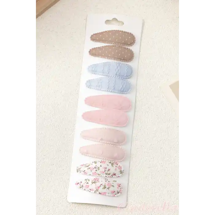 10lu Özel Seri Nakışlı Çiçekli Model Çocuk Çıt Çıt Toka Seti - Kız Bebek Çıtçıt Saç Toka Model-7