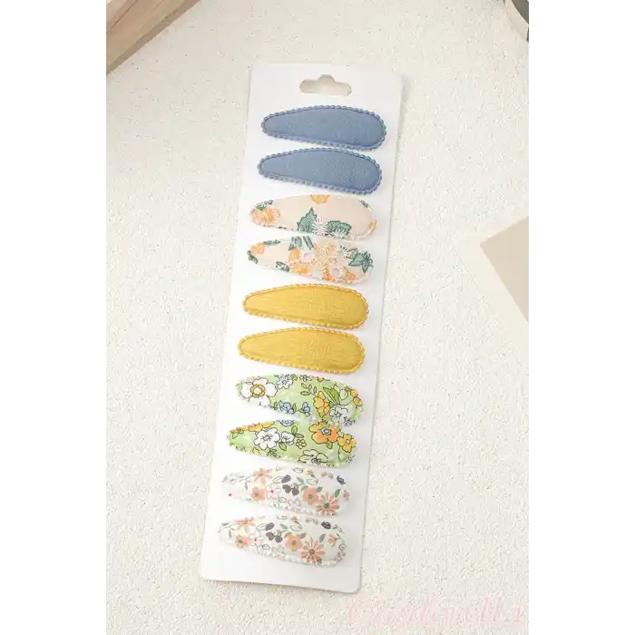 10lu Özel Seri Nakışlı Çiçekli Model Çocuk Çıt Çıt Toka Seti - Kız Bebek Çıtçıt Saç Toka Model-8