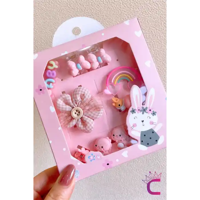 10lu Özel Tasarım Hediyelik Kutulu Bebek Toka Seti Pembe - Kız Çocuk Lastik Çıtçıt Pens Saç Tokası