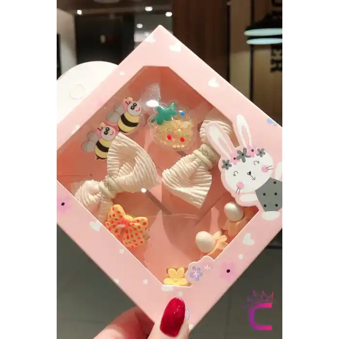 10lu Özel Tasarım Hediyelik Kutulu Bebek Toka Seti - Kız Çocuk Lastikli Çıtçıt Pens Saç Tokası