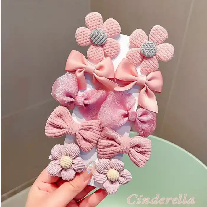 10lu Papatya Kurdele Fiyonk Model Çocuk Lastik Toka Seti Pembe - Lastikli Saç Tokası Model-7