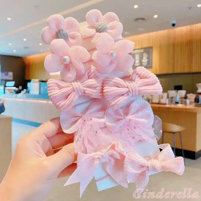 10Lu Pembe Tonlu İncili Yumuşak Dokulu Çocuk Lastik Toka Seti Model-6