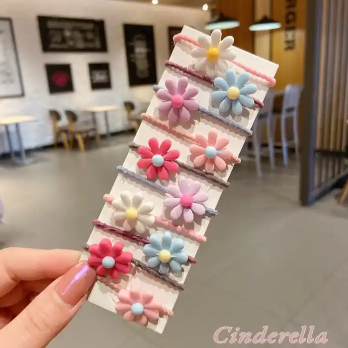 10Lu Renkli Papatya Figürlü Çocuk Lastik Toka Seti Model-5