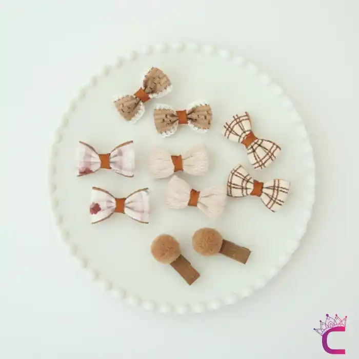 10lu Şık Bej Tonlu Fiyonklu Kurdeleli Kız Bebek Yumuşak Pens Toka Seti - Çocuk Klipsli Saç Tokası