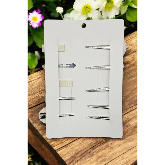 10lu Smile Love Kız Çocuk Pens Toka Seti Bej Beyaz - Çiçekli Ayıcıklı Peluş Örgü Çıtçıt Saç Tokası