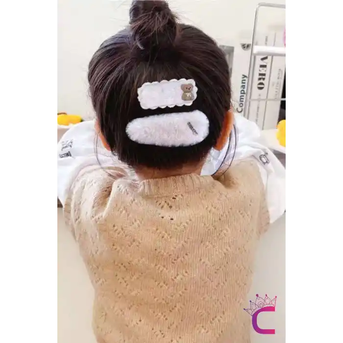 10lu Smile Love Kız Çocuk Pens Toka Seti Bej Beyaz - Çiçekli Ayıcıklı Peluş Örgü Çıtçıt Saç Tokası