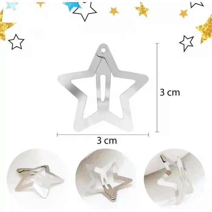 10lu Yıldız Çıt Çıt Toka Gümüş - Yıldızlı Çıtçıtlı Toka Metal Y2k Star Çıtçıt Toka