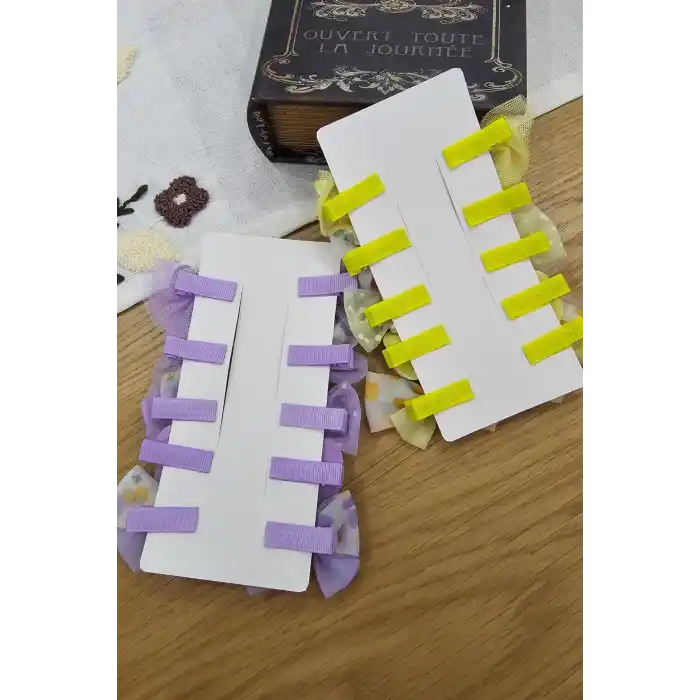 10lu Yumuşak Astarlı Kız Bebek Toka Seti Sarı - Çocuk İncili Taşlı Kelebek Fiyonklu Pens Saç Tokası