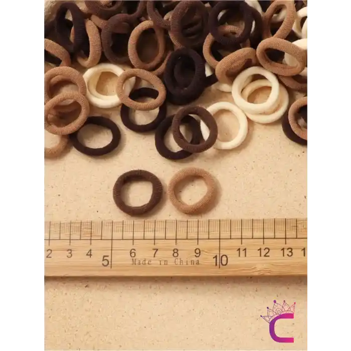 100lü Günlük Kahve Tonlu Çantalı Küçük Lastik Toka Seti - Kız Çocuk Yumuşak Lastikli Saç Tokası