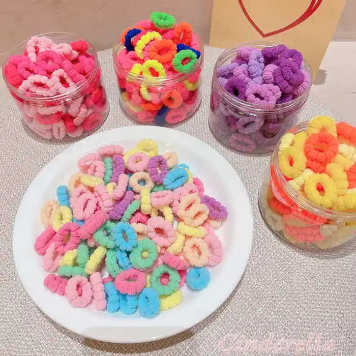 100lü Minik Karışık Renkli Havlu Lastik Toka Seti - Yumuşak Bebek Saç Tokası