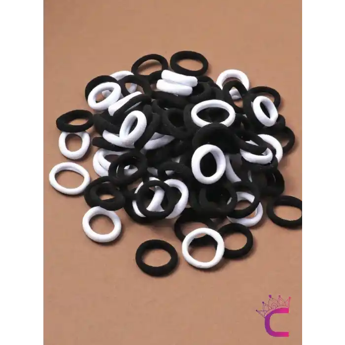 100lü Siyah Beyaz Çantalı Minik Elastik Lastik Toka Seti - Kadın Çocuk Yumuşak Saç Tokası Model-4