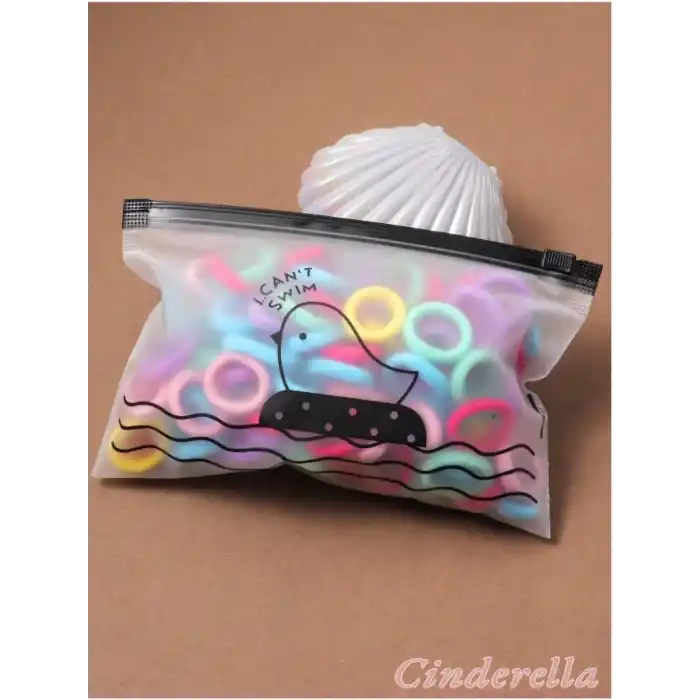 100lü Soft Renkli Çantalı Minik Elastik Lastik Toka Seti - Kadın Çocuk Yumuşak Saç Tokası Model-3