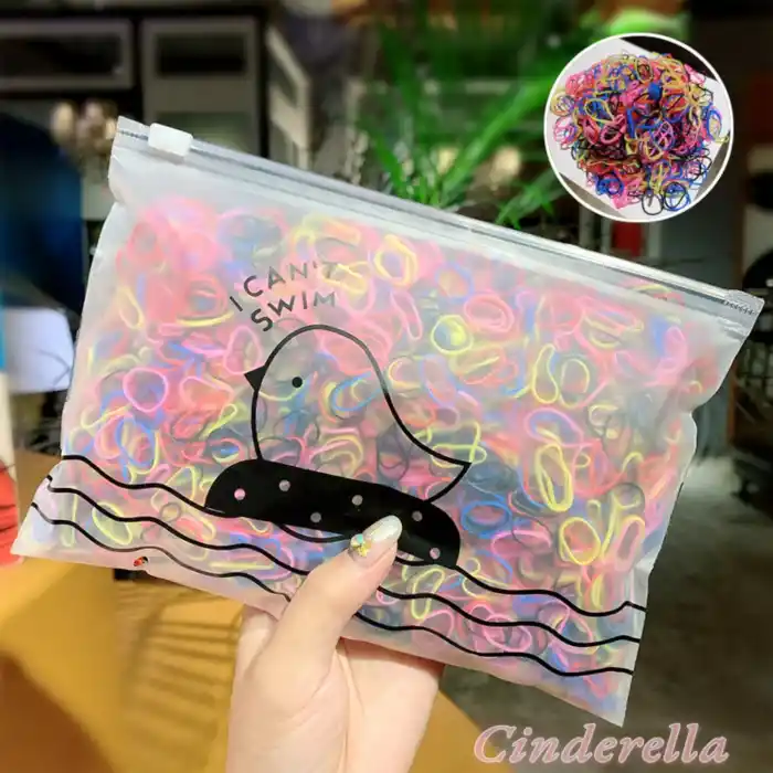 1000li Çantalı Karışık Renkli Minik Lastik Toka Seti - Örgü Lastik Saç Tokası