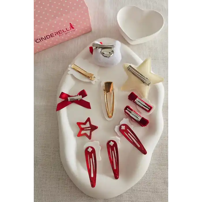 11li Hediyelik Kutulu Hello Kitty Toka Seti Kırmızı- Kız Çocuk Bebek Saç Tokası Doğum Günü Hediyesi