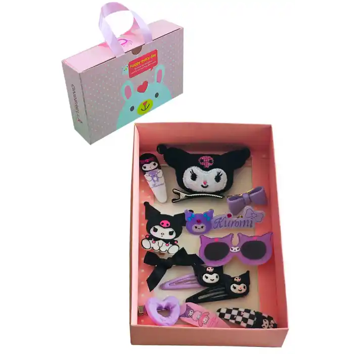 12li Hediyelik Kutulu Kuromi Toka Seti - Kız Çocuk Bebek Çıtçıt Pens Saç Tokası Doğum Günü Hediyesi