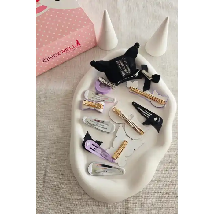 12li Hediyelik Kutulu Kuromi Toka Seti - Kız Çocuk Bebek Çıtçıt Pens Saç Tokası Doğum Günü Hediyesi