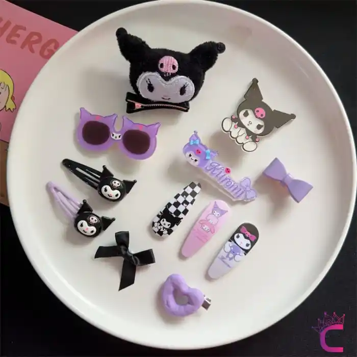 12li Hediyelik Kutulu Kuromi Toka Seti - Kız Çocuk Bebek Çıtçıt Pens Saç Tokası Doğum Günü Hediyesi