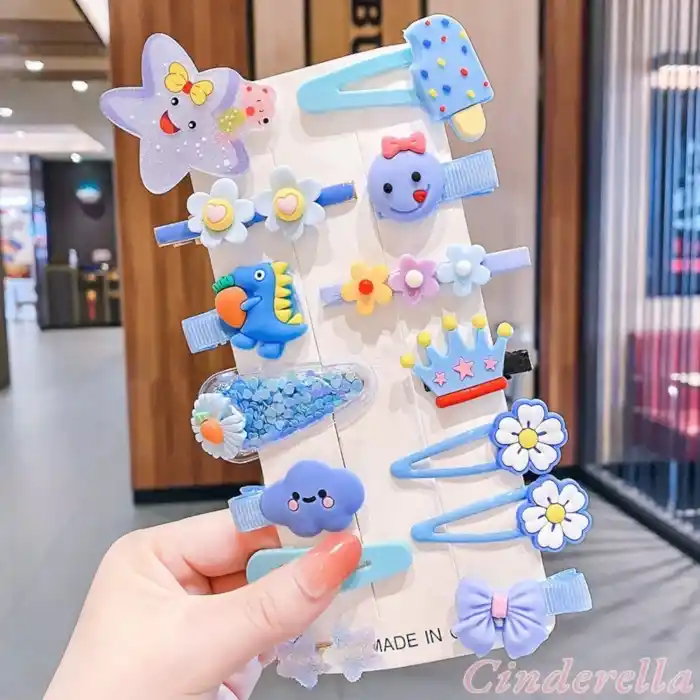 14lü Mavi Tonlu Çocuk Pens Klipsli Çıtçıt Toka Seti Model-5