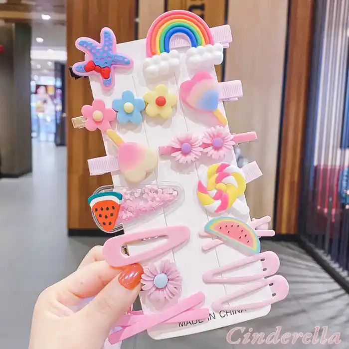 14lü Pembe Tonlu Çocuk Pens Klipsli Çıt Çıt Toka Seti Model-2