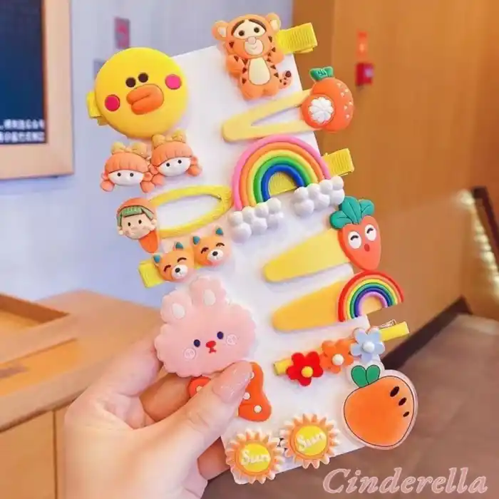 14lü Sarı & Kahve Tonlu Çocuk Pens Klipsli Çıtçıtlı Toka Seti Model-4