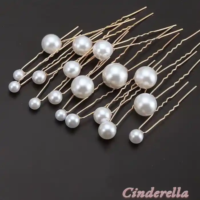 18li Düğün Gelin İnci Firkete Set Gold - Nişan Topuz Tokası - Doğum Günü Parti Saç Aksesuarı