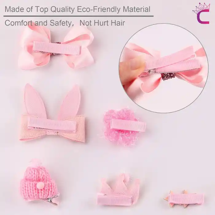 18li Hediyelik Çanta Kutulu Bebek Toka Seti Pembe - Kız Çocuk Taç Fiyonk Çıtçıt Lastik Saç Tokası