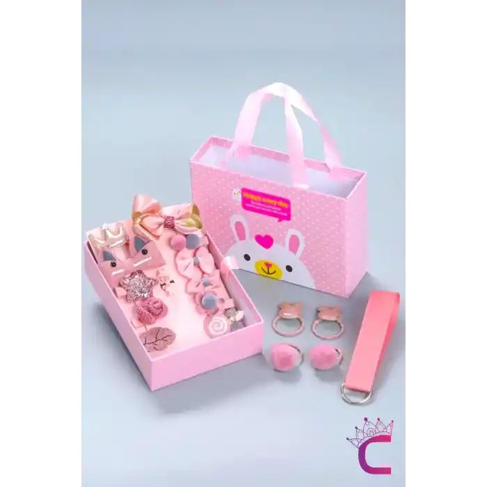 18li Hediyelik Çanta Kutulu Bebek Toka Seti - Kız Çocuk Yıldız Fiyonk Çıtçıt Lastik Pens Saç Tokası