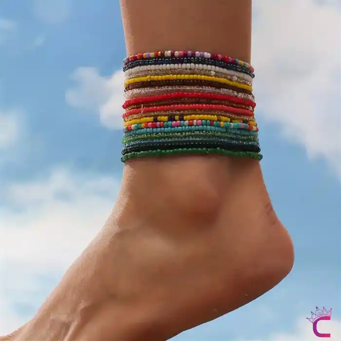 18li Kombin Halhal Renkli Boncuklu Kadın Halhal Seti