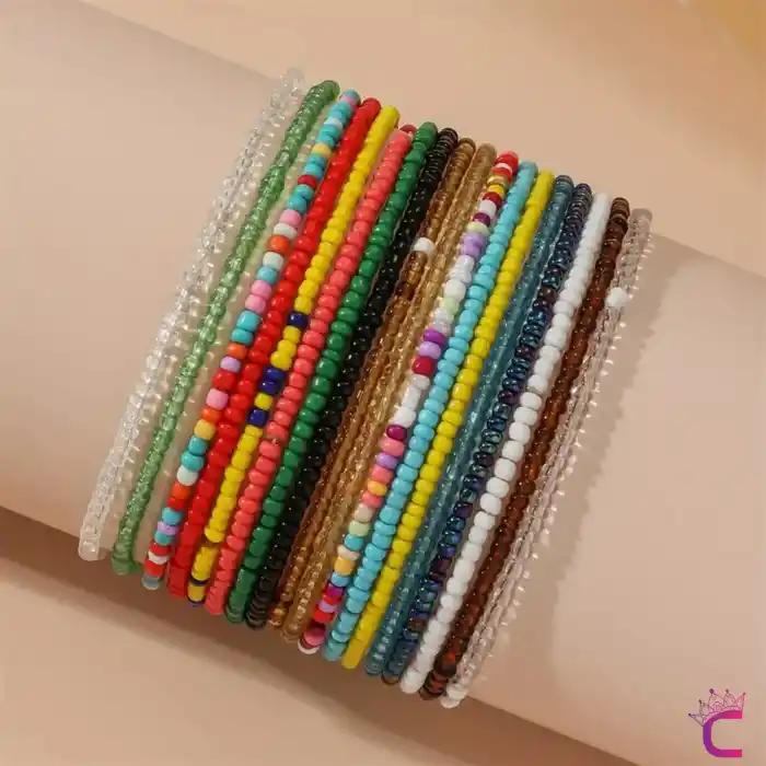 18li Kombin Halhal Renkli Boncuklu Kadın Halhal Seti