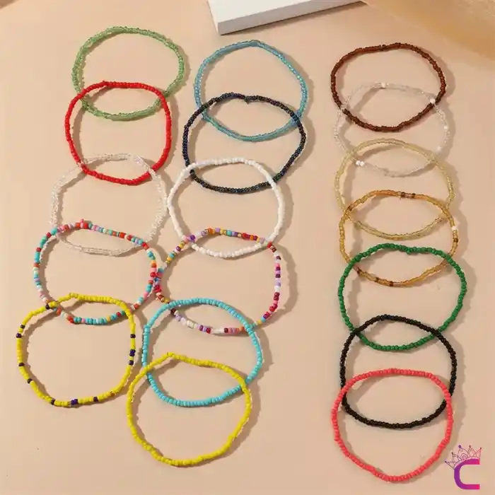 18li Kombin Halhal Renkli Boncuklu Kadın Halhal Seti