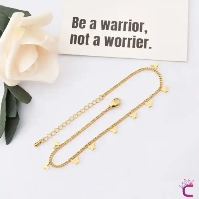 18k Altın Kaplama Paslanmaz Çelik Gold Kelebekli Kadın Halhal - Ayak Bilekliği Zinciri Halhal