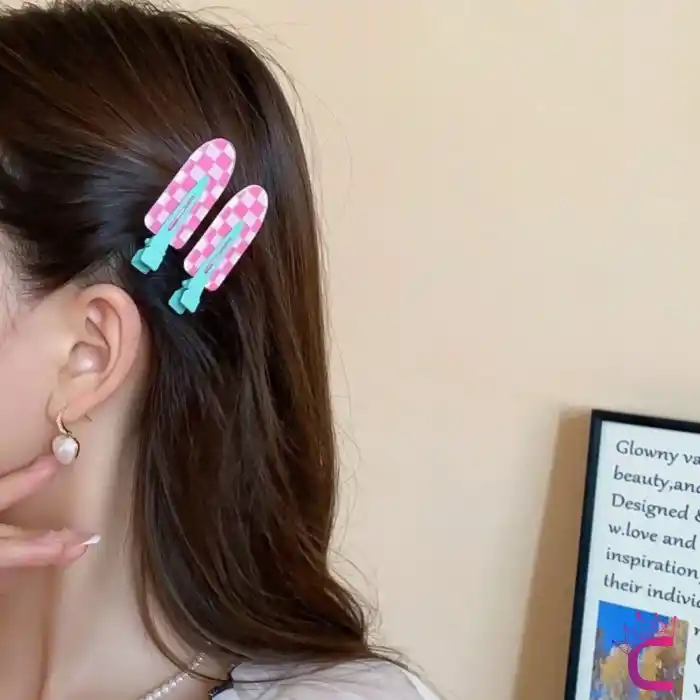 2li Asetat Dayanıklı İz Yapmayan Makyaj Tokası Çizgili Desen - Cilt Bakımı Klips Saç Pens Toka Seti