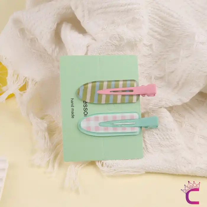 2li Asetat Dayanıklı İz Yapmayan Makyaj Tokası Çizgili Desen - Cilt Bakımı Klips Saç Pens Toka Seti