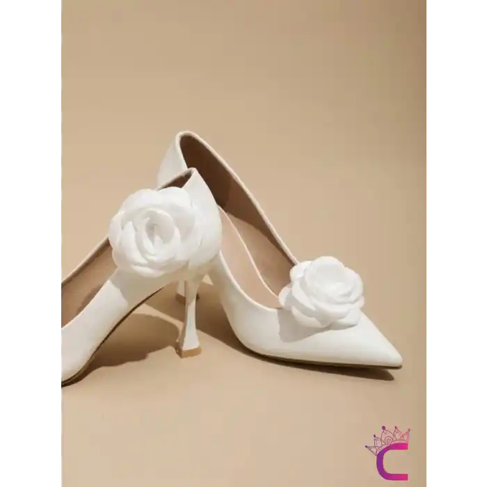2li Beyaz Gül Çiçekli Çıkarılabilir Klipsli Ayakkabı Süsü - Zarif Yaka Süsü Ayakkabı Charmı Tokası