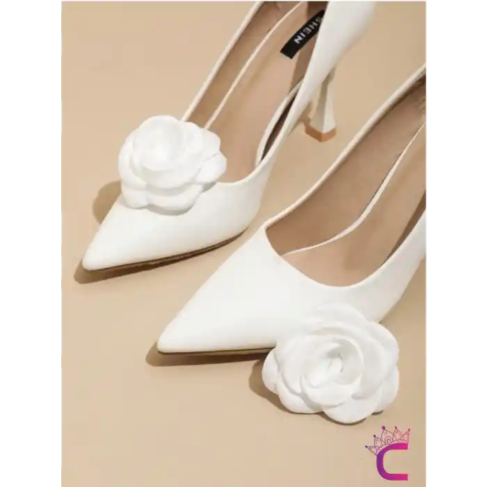 2li Beyaz Gül Çiçekli Çıkarılabilir Klipsli Ayakkabı Süsü - Zarif Yaka Süsü Ayakkabı Charmı Tokası