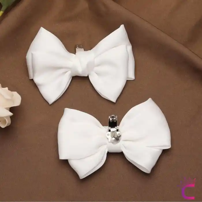 2li Beyaz Kurdeleli Fiyonklu Çıkarılabilir Klipsli Ayakkabı Süsü - Yaka Süsü Ayakkabı Charmı Tokası