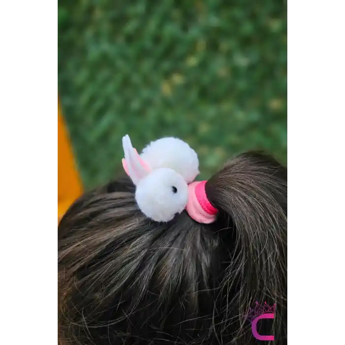 2li Beyaz Tavşanlı Kız Çocuk Lastik Toka Seti - Hediyelik Doğum Günü Hediyesi Lastikli Saç Tokası