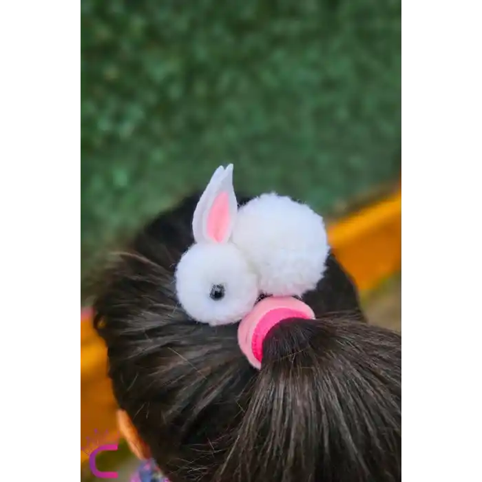 2li Beyaz Tavşanlı Kız Çocuk Lastik Toka Seti - Hediyelik Doğum Günü Hediyesi Lastikli Saç Tokası