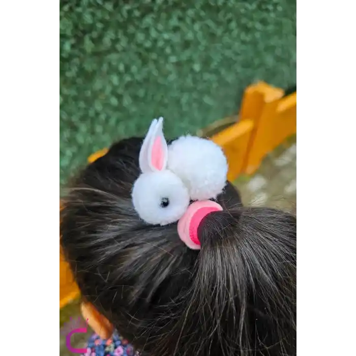 2li Beyaz Tavşanlı Kız Çocuk Lastik Toka Seti - Hediyelik Doğum Günü Hediyesi Lastikli Saç Tokası