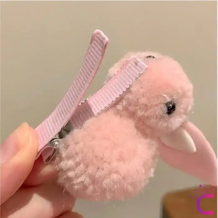 2li Beyaz Tavşanlı Yumuşak Astarlı Klips Toka Seti - Kız Bebek Çocuk Klipsli Pens Saç Tokası
