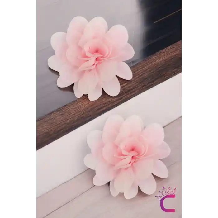 2li Chiffon Flower Kız Çocuk Toka Seti Açık Pembe - Çiçekli Bebek Çocuk Saç Tokası Klips Pens Toka