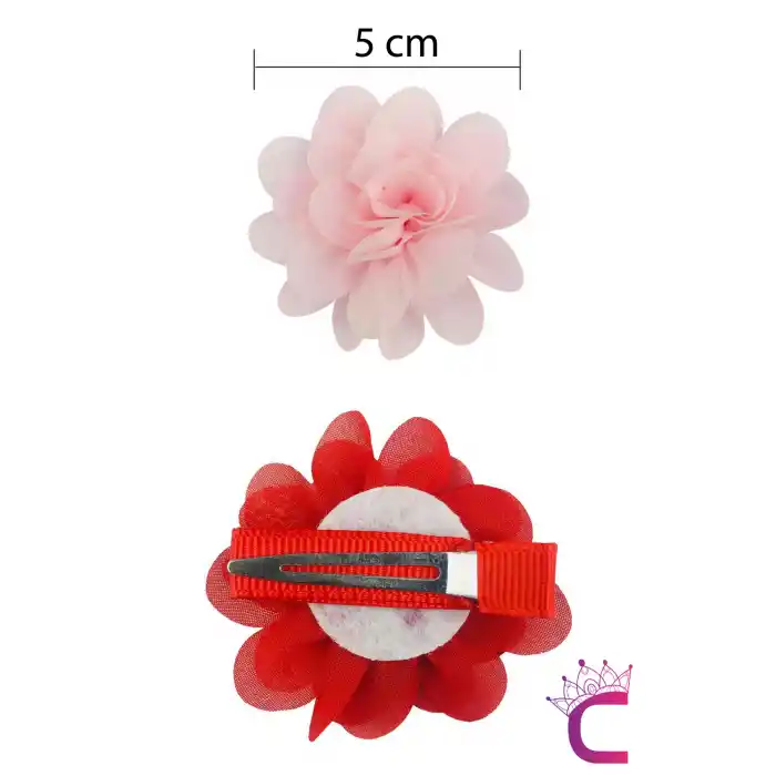 2li Chiffon Flower Kız Çocuk Toka Seti Fuşya Renkli - Çiçekli Bebek Çocu Çıt Çıt Pens Saç Tokası