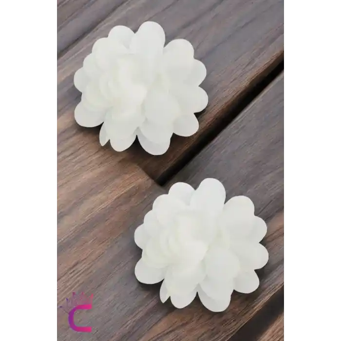 2li Chiffon Flower Kız Çocuk Toka Seti Beyaz - Çiçekli Kız Bebek Çocuk Saç Tokası Klips Pens Toka